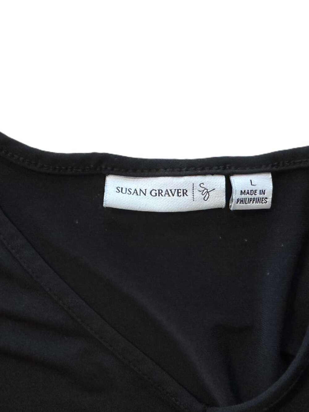 Jet Black, V-Neck, 3/4 Sleeve Susan Graver top - size L